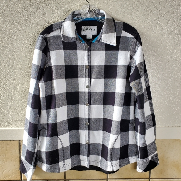 Orvis Fleece lined black & White plaid flannel - Picture 3 of 9